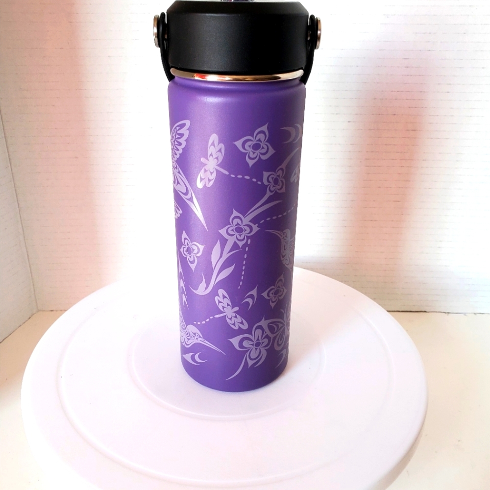 Native Northwest Purple Hummingbird Design Insulated Bottle With Carrry Handle